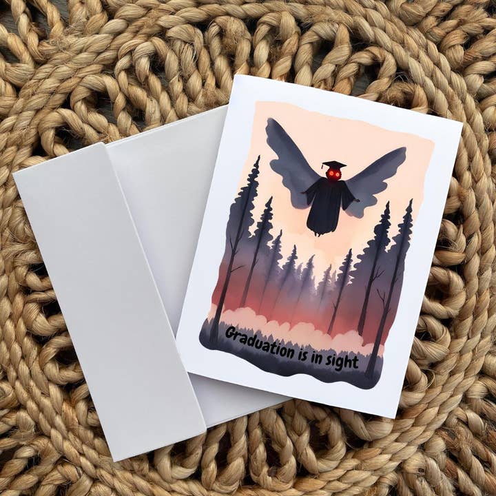 Graduation Is In Sight - Mothman Cryptid Graduation Card and other Purchase Wholesale graduation cap. Free Returns & Net 60 Terms on Faire trending on Faire.