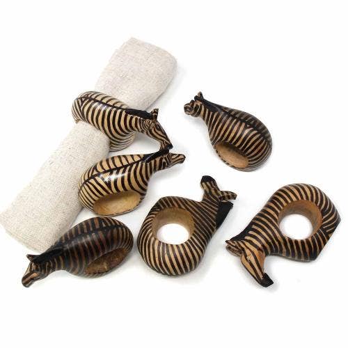 Global Crafts – Großhandel Serviettenringe – Mahogany-Zebra-Serviettenringe, 6er-Set