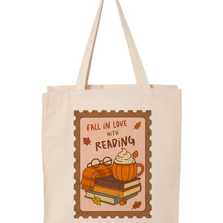 DaisyChainDesignCo - Wholesale Tote Bag - Women's - Cozy Fall Reading Canvas Tote Bag 1
