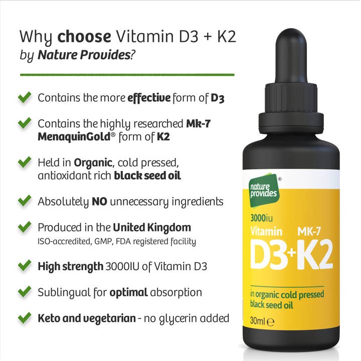 Nature Provides - Wholesale Oral Supplement/Vitamin - Liquid Vitamin D3 (3000IU) & K2 (MK-7, 100% trans)