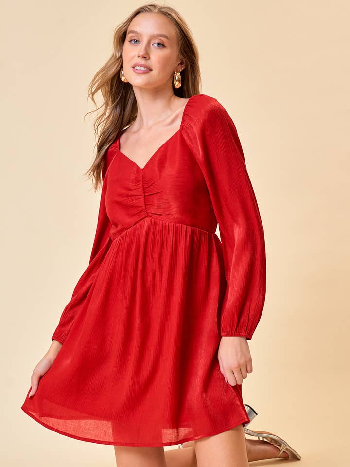 SHIMMER METALIC V-NECK LONG SLEEVE MINI DRESS - 27525D for wholesale by Doe and Rae