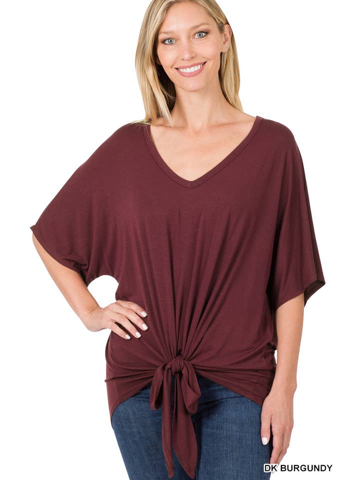 42POPS - Wholesale Tunic - Women's - ,..._ SI-18787 LUXE RAYON V-NECK TIE FRONT TOP27