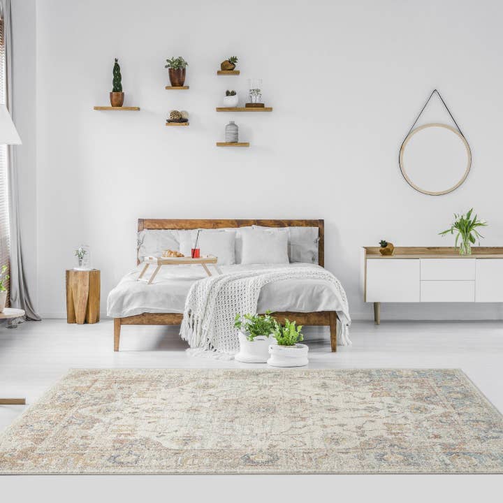 Cream Freesia 2384 Floral Vintage Area Rug for wholesale on Faire