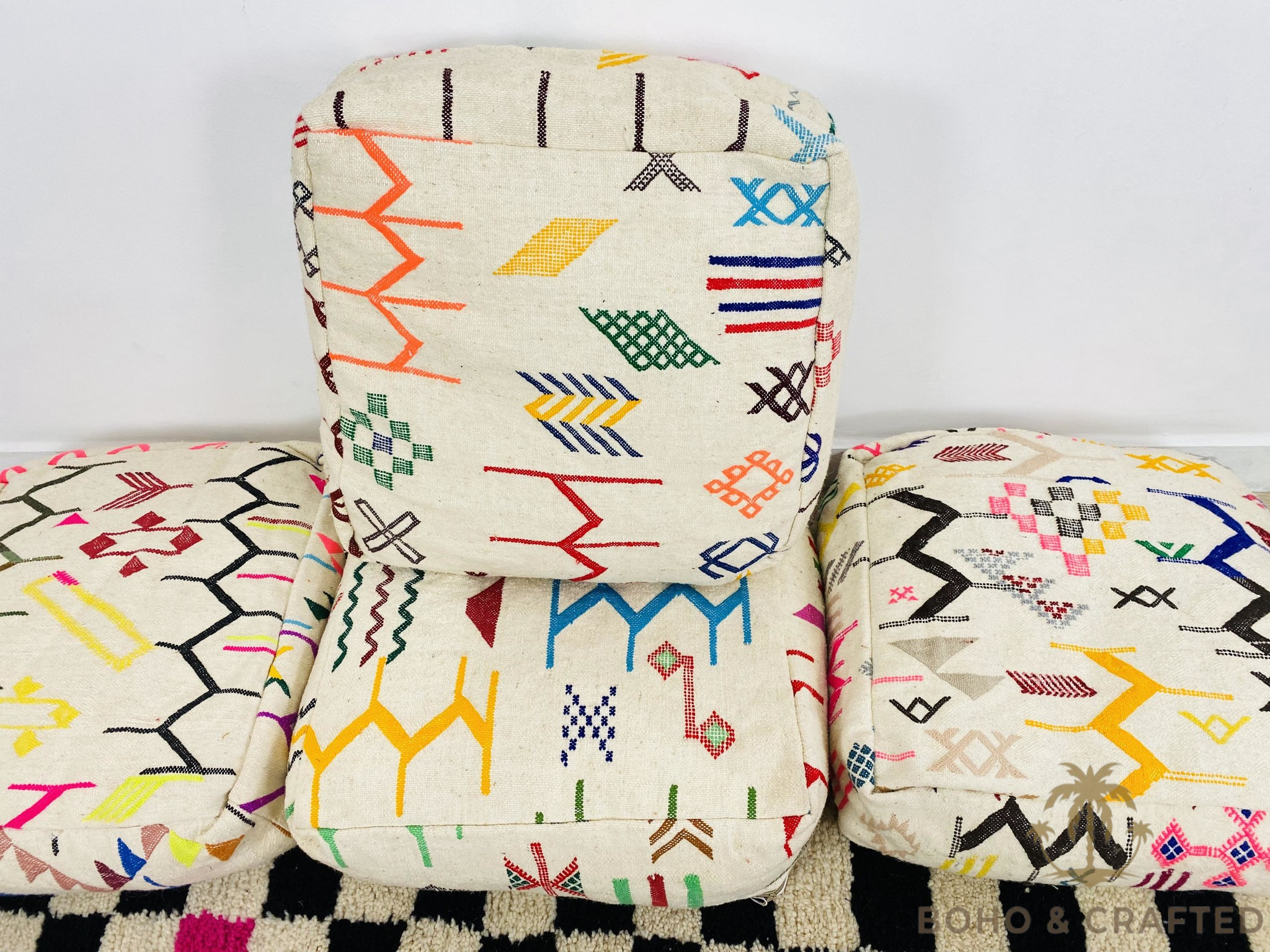 BohoVibeCraft - Wholesale Pouf - Multicolored Moroccan Kilim Pouf, Floor Pouf, wool colored6