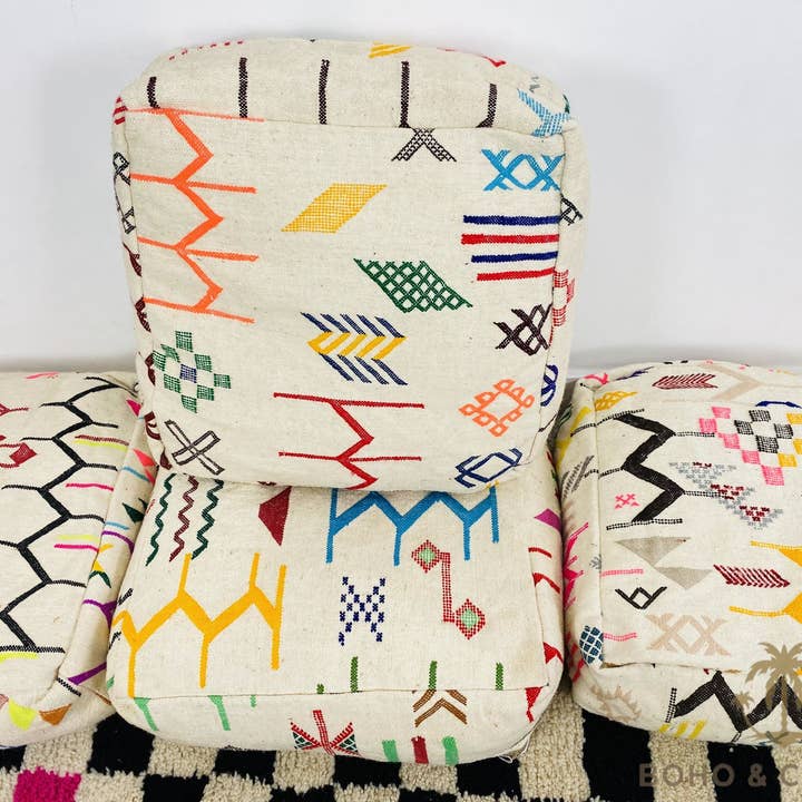 BohoVibeCraft - Wholesale Pouf - Multicolored Moroccan Kilim Pouf, Floor Pouf, wool colored6