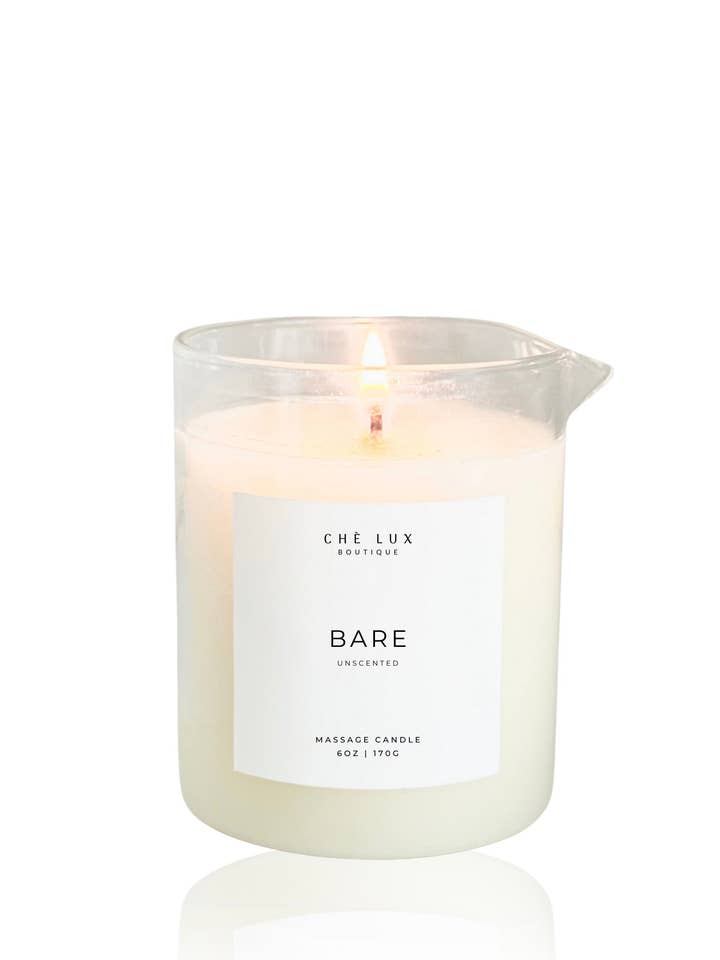 BARE | Unscented Massage Candle - Organic Oils + Butters - 6oz Clear Jar for wholesale by Chè Lux Boutique