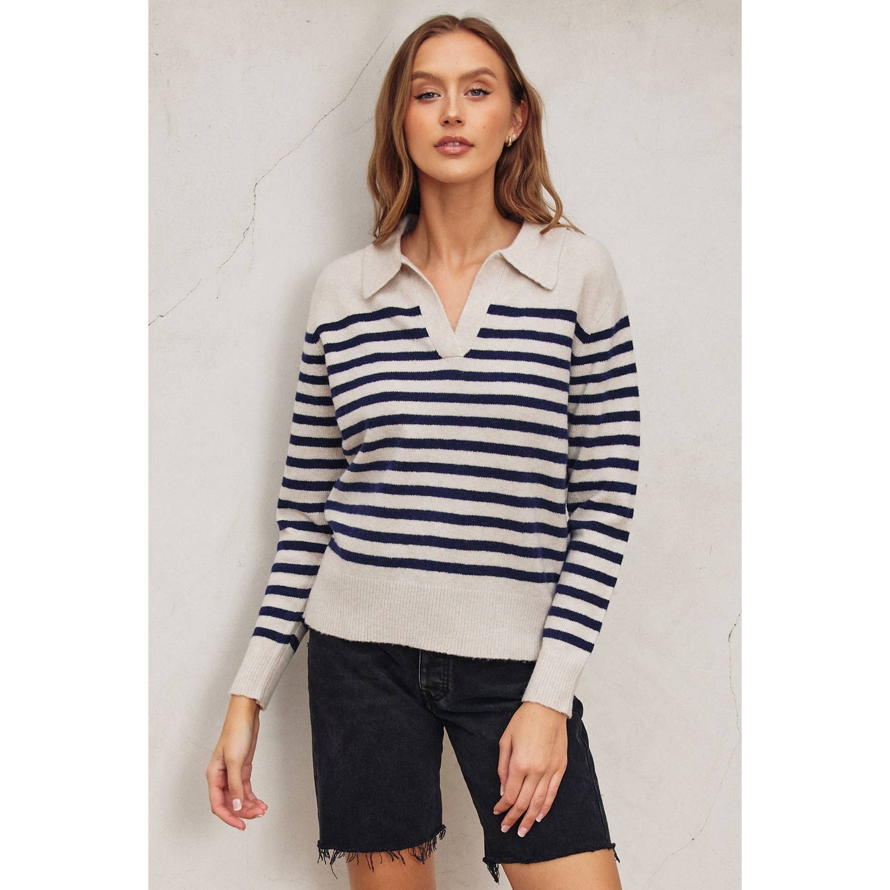 Dress Forum – Pulôver - Mulher por atacado – Camisola Polo Listrada Macia e Fuzzy0