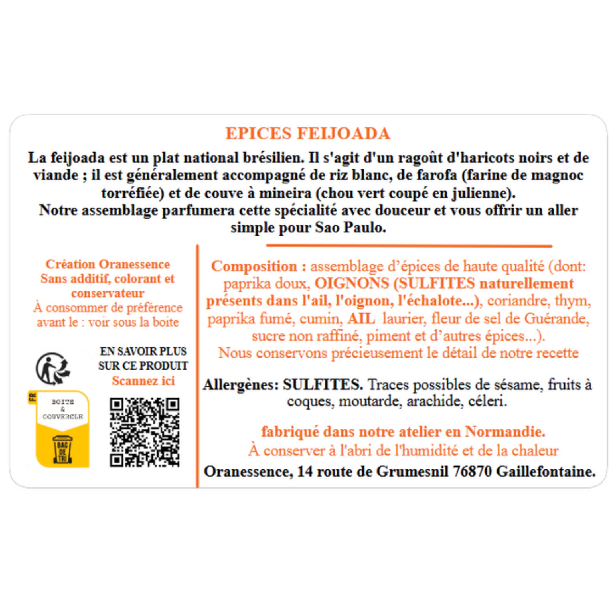 Oranessence - Vendita all'ingrosso Mix di spezie secche - Spezie Feijoada (scatola da 40 g)2