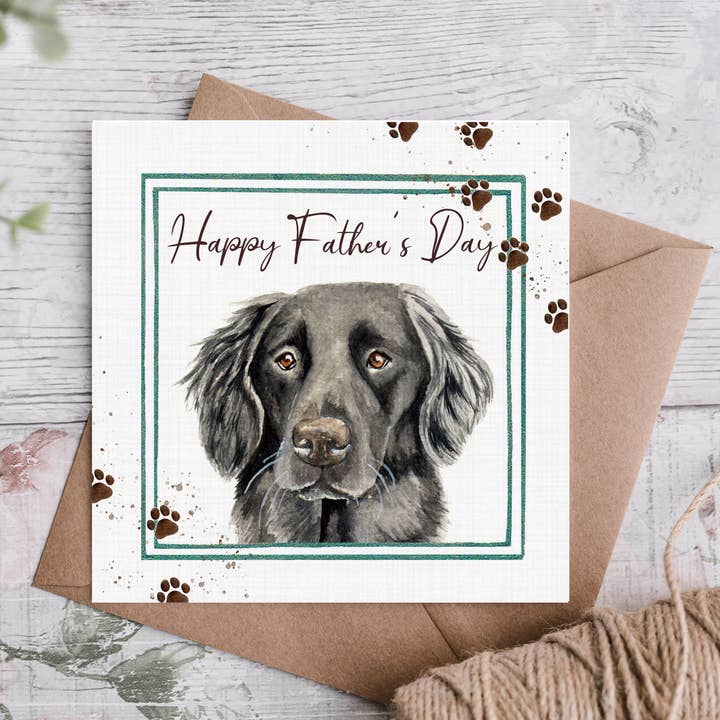 Zwarte Flatcoat Retriever Vaderdagkaart voor wholesale door Cloud Jellybean Art