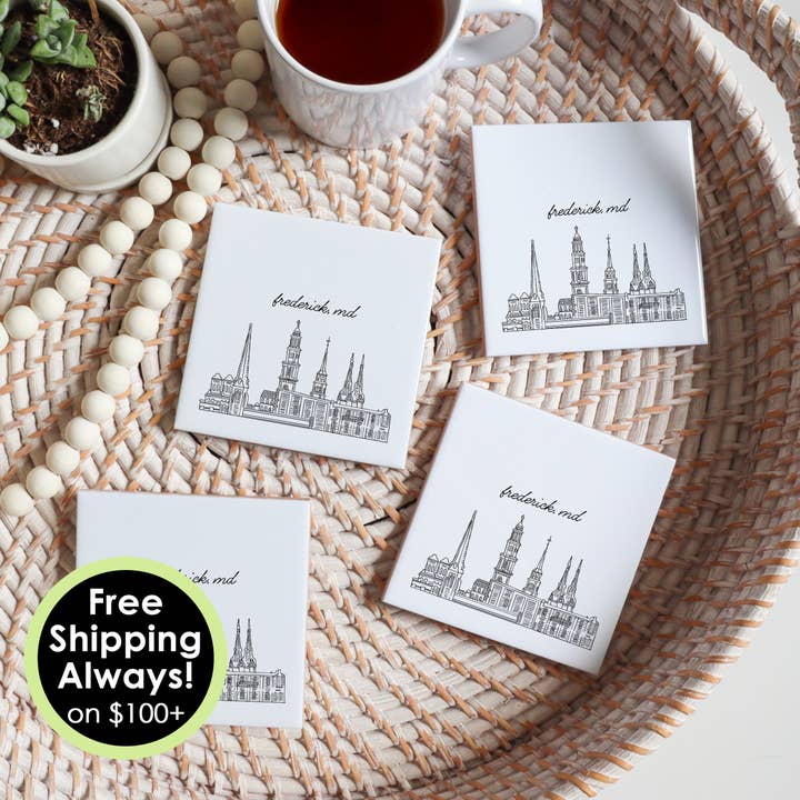 Frederick Maryland skyline coasters, Frederick cityscape MD for wholesale by Sparks House Co.