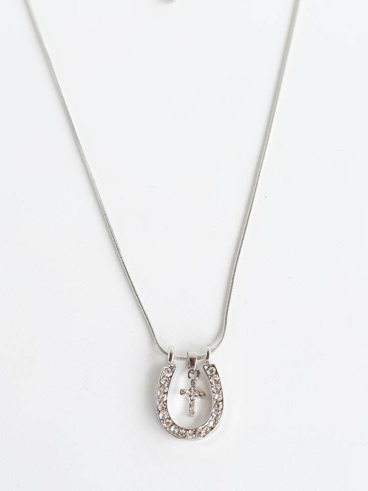 SALE!! Rhinestone Horseshoe Necklace with cross for wholesale by West & Co.