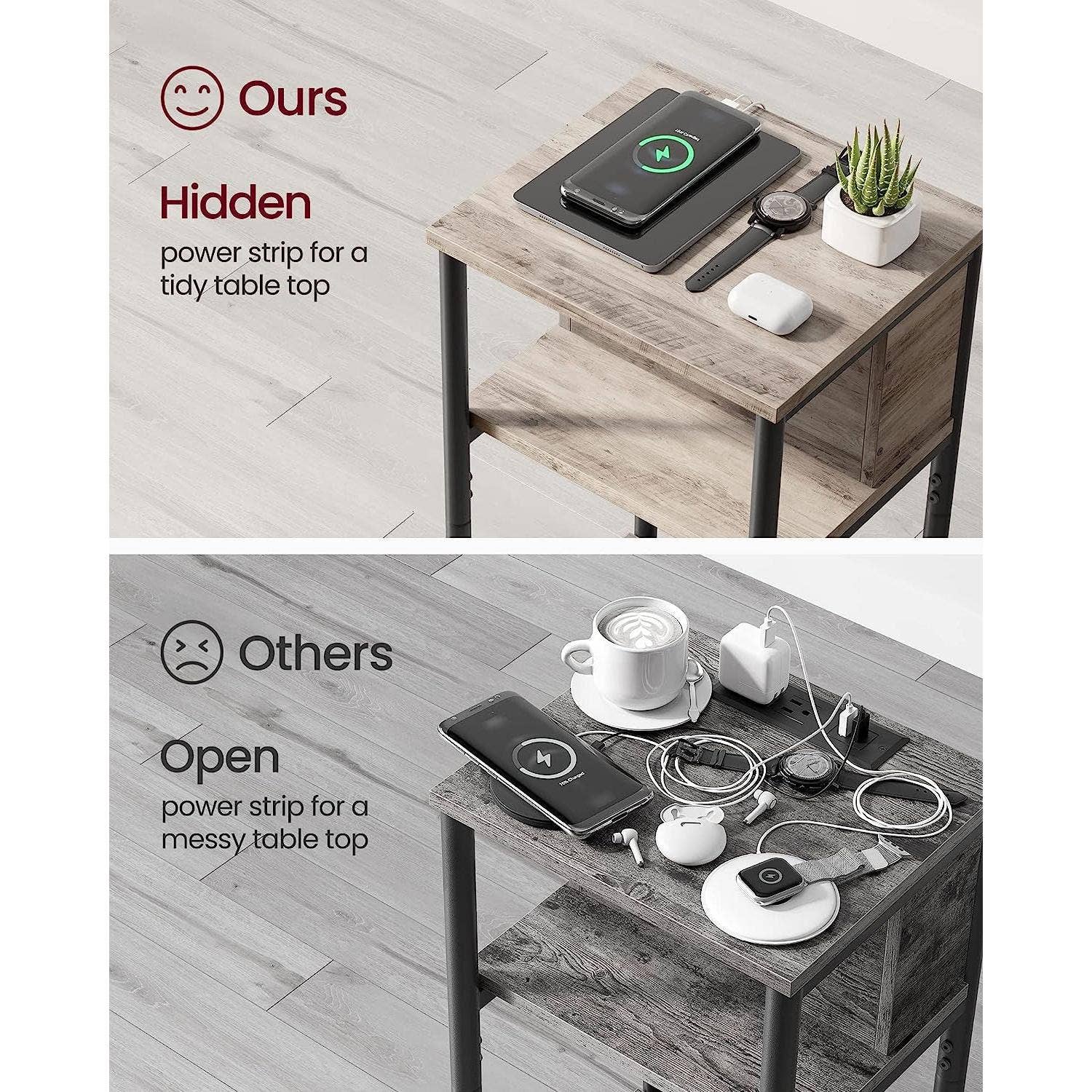 Greige Black End Table With 3 Tier Charging Station USB And AC Outlets for wholesale on Faire3