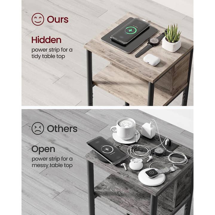 Greige Black End Table With 3 Tier Charging Station USB And AC Outlets for wholesale on Faire3