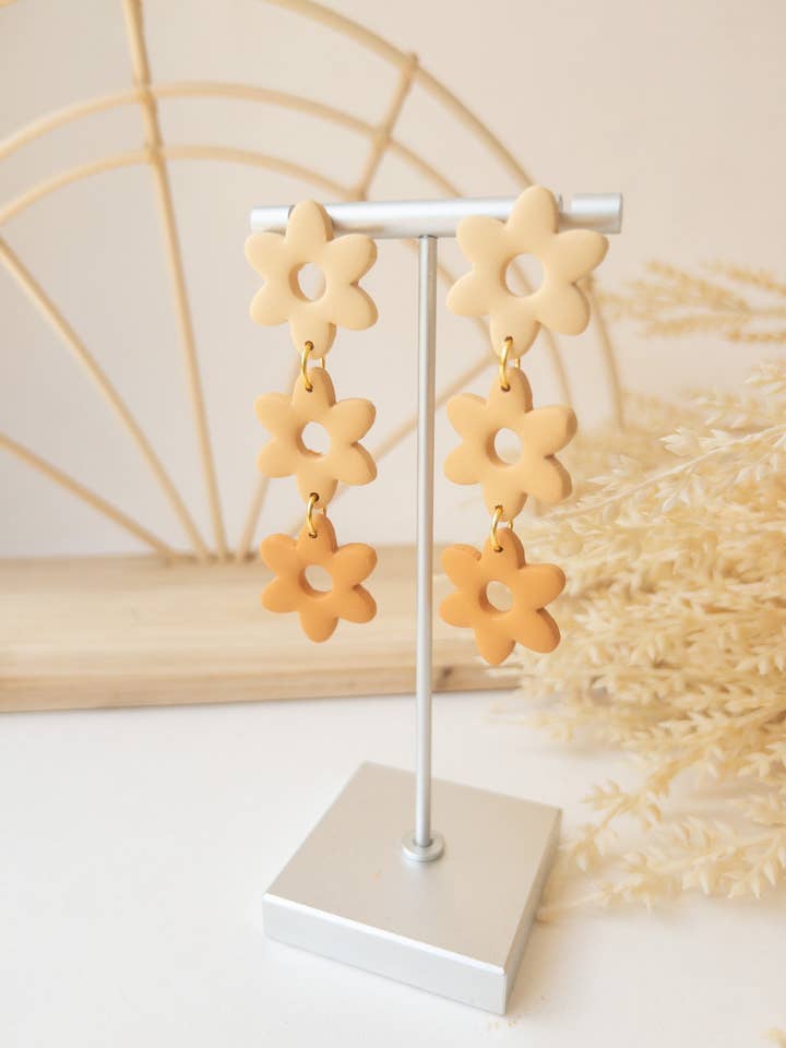 Daisy Dangle Earrings | Orange Ombre | Fall | Autumn | Halloween for wholesale by Belltina Clay Co.