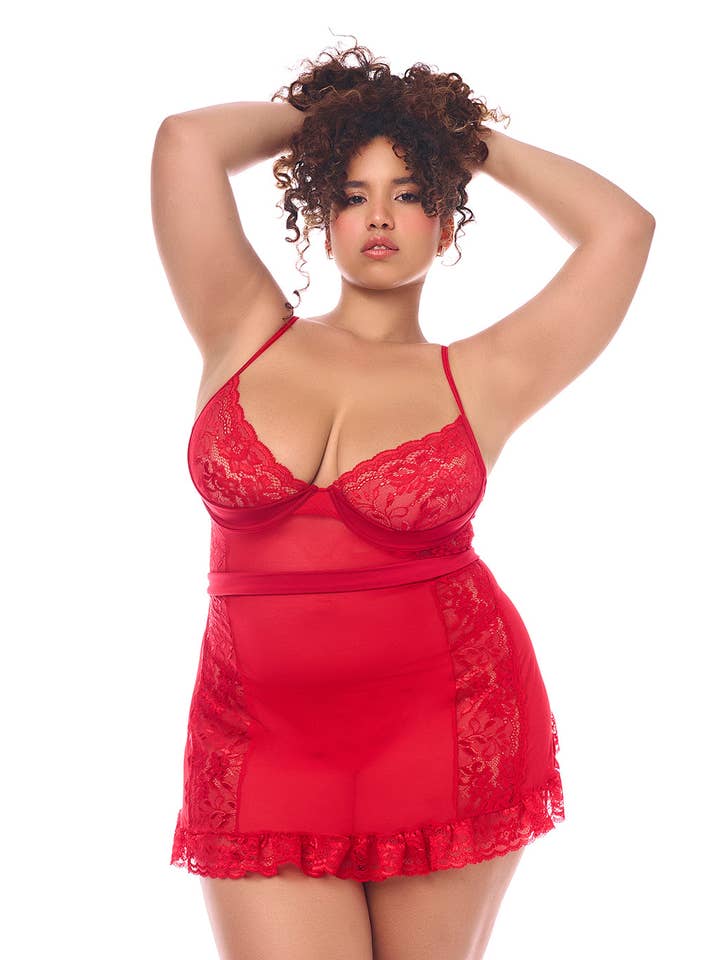 7507X Babydoll with matching G-String Red for wholesale by Mapale