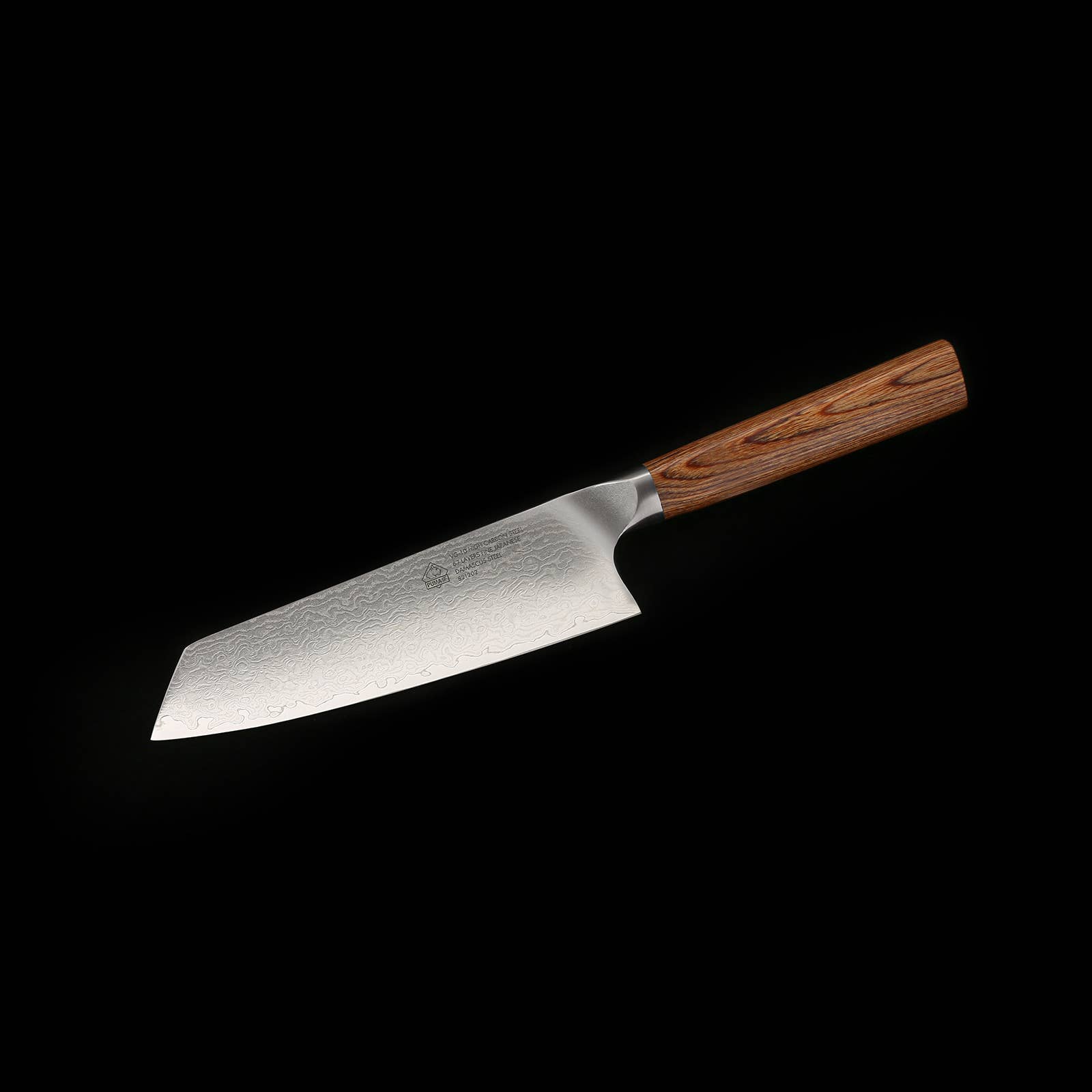 Ed Mahony – Faca de cozinha/utilitário por atacado – Faca Santoku PUMA IP 7", lâmina Damast VG-10 com cabo de madeira pakka