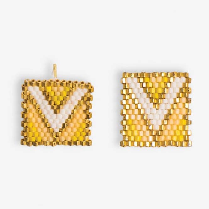 Kallie Chevron Rectangle Post Beaded Earrings Lemon Wholesale for wholesale by INK + ALLOY