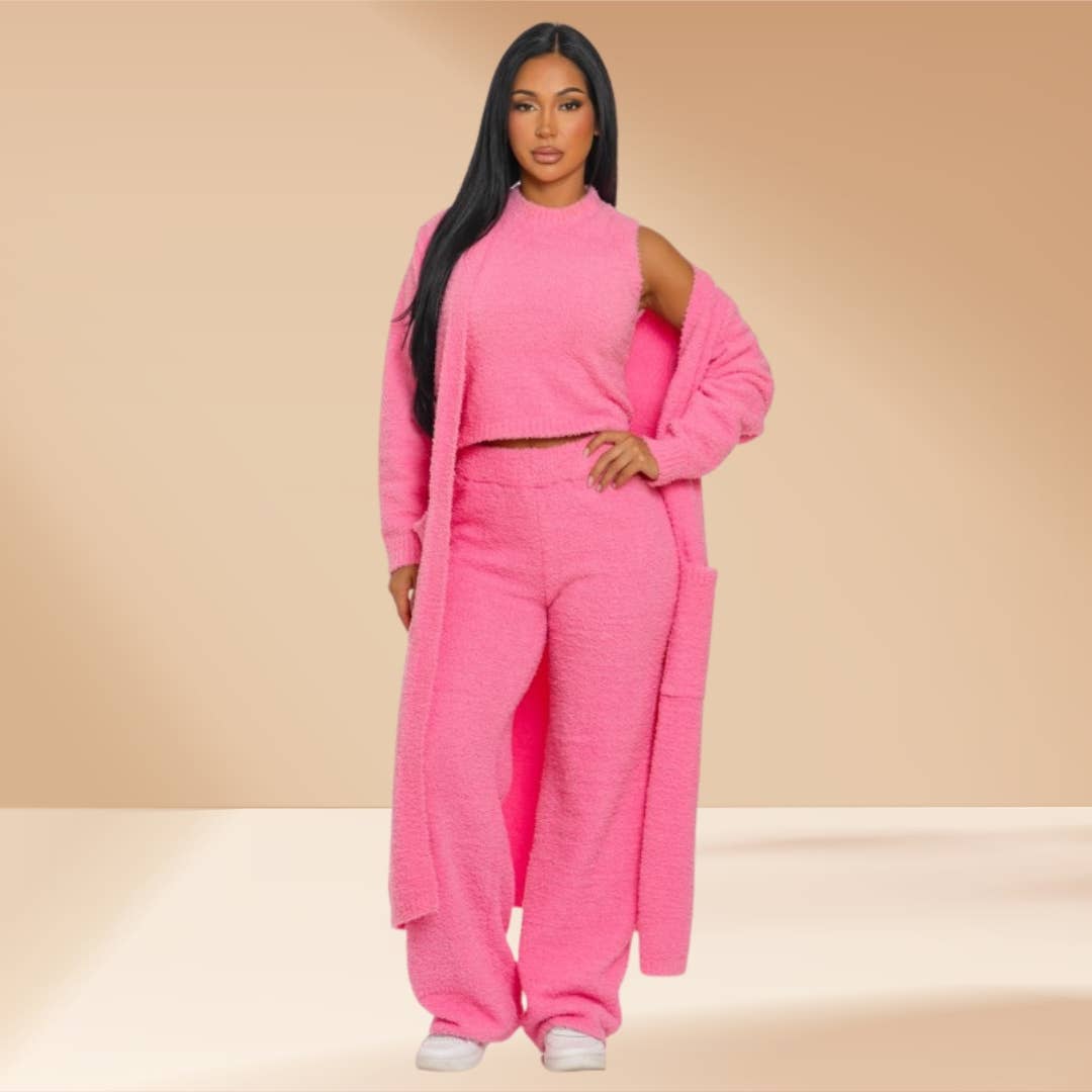 Celystrends - Vente Ensemble de vêtements d'intérieur – femme - Ensemble de 3 pièces Ensemble de détente douillet Teddy comme Skim16