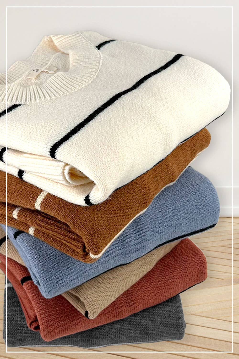 La Miel - Wholesale Knit Sweater - Women's - HCS3553-Loose Fit Stripe Long Sleeve Crewneck Sweater31