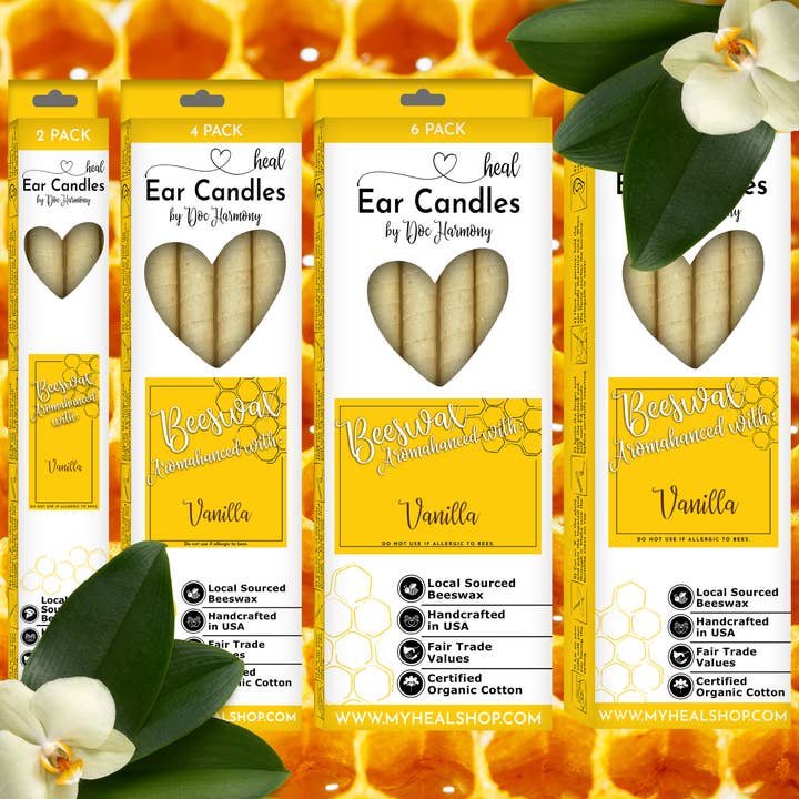 Bougies auriculaires en cire d'abeille à la vanille par Doc Harmony pour la vente par Healthy Energy Amazing Life
