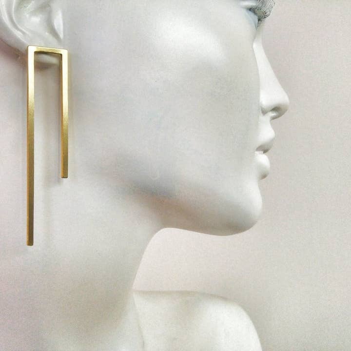 Laka Luka - Vente Boucles d'oreilles pendantes - Boucles d'oreilles surdimensionnées rectangulaires géométriques faites main4