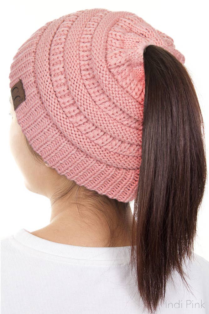 Hana - Wholesale Beanie - Women's - C.C Solid Color Ponytail Messy Bun Beanie10