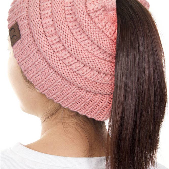 Hana - Wholesale Beanie – Women's - C.C Solid Color Ponytail Messy Bun Beanie10