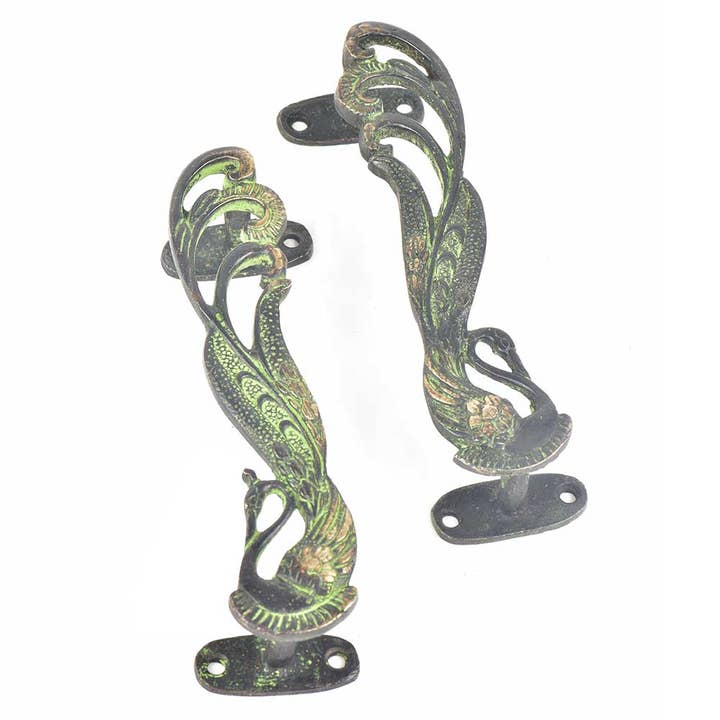 2 Pair Brass Peacock Pull Handles for Cabinets and Drawers for wholesale by Daana Paani LLC