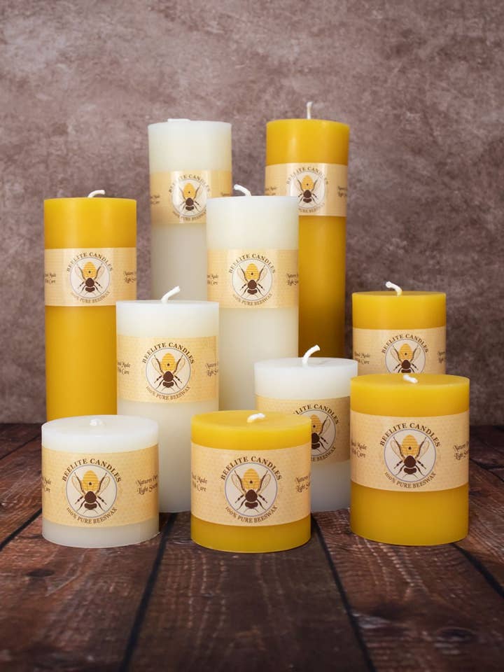 Bougies pilier lisses en cire d'abeille pour la vente par Beelite Candles