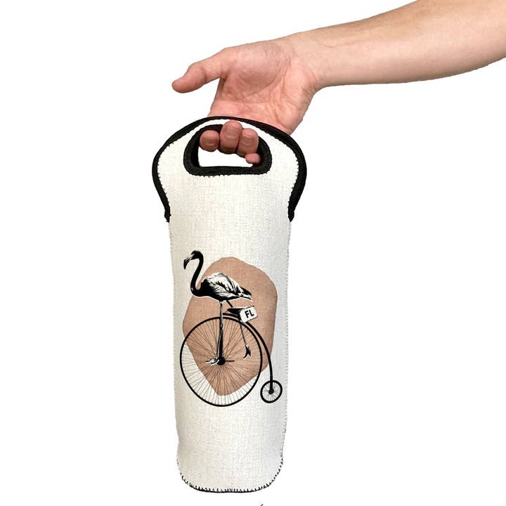 Flamingo Riding Bike Wine Carrier Bottle Holder for wholesale by MooMo Studio