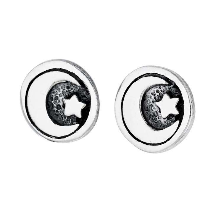 Nightlight Moon and Star Sterling Silver Stud Earring for wholesale by Tiger Mountain Jewelry
