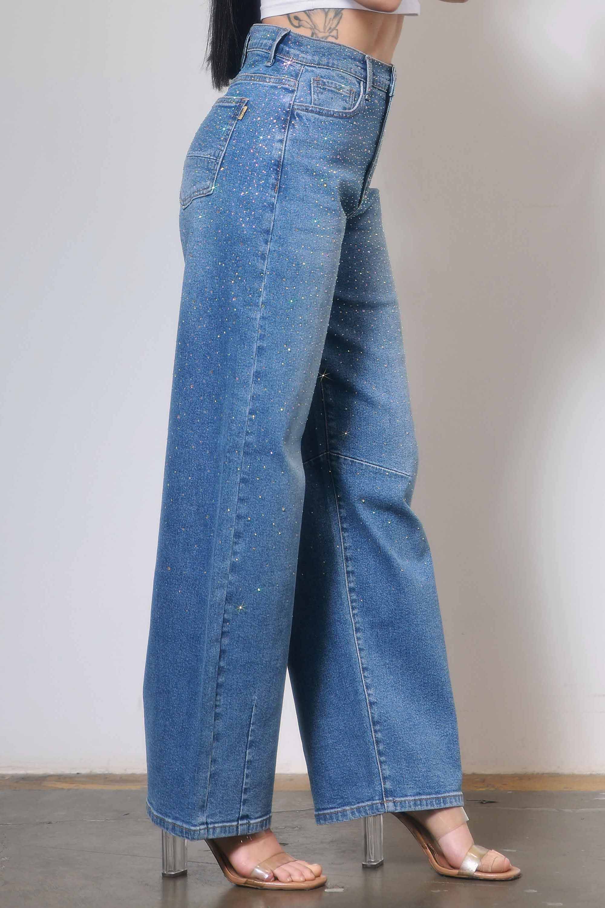 Medium Stone Rhinestone Barrel Jeans for wholesale on Faire1