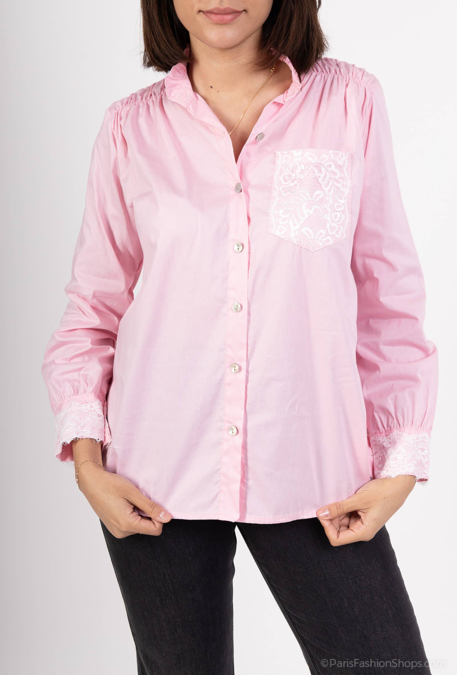 Pépouz' Paris - Vente Chemise à col boutonné – femme - Chemise col mao avec dentelle PC25185