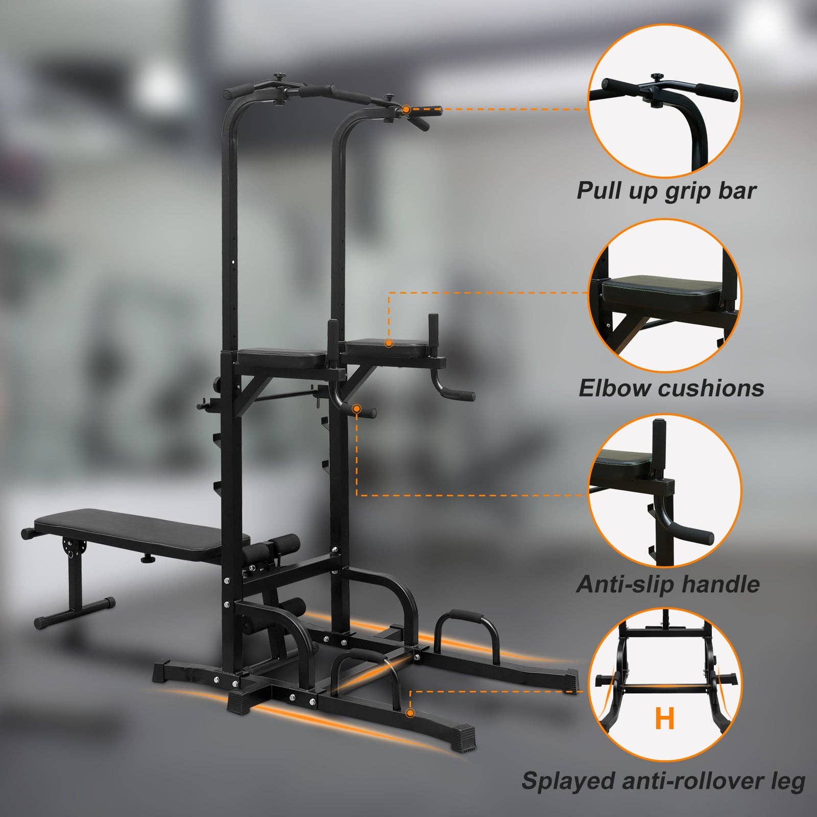 39F Inc. - Wholesale Fitness Equipment - Heavy Duty Power Tower with Bench & Pull-Up Dip Station4