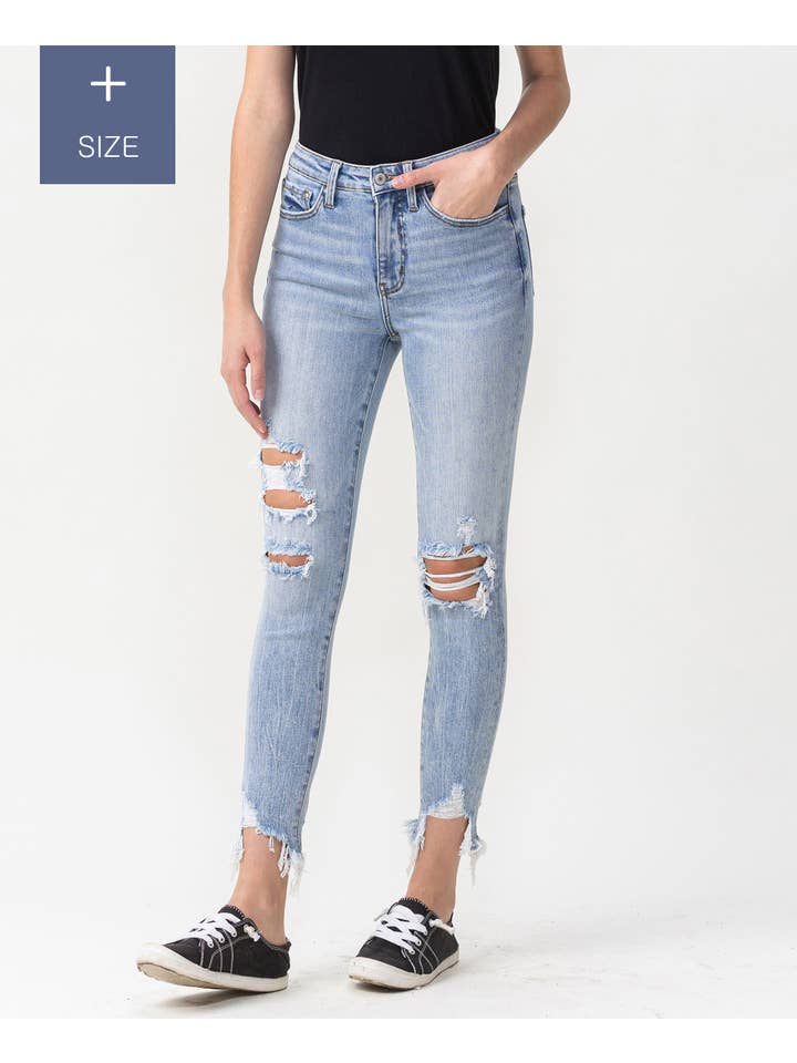 smigrende SKINNY JEANS MED HØJ HØJDE OG ANKEL I STORE STØRRELSER LV1078-P for engroshandel på Faire1