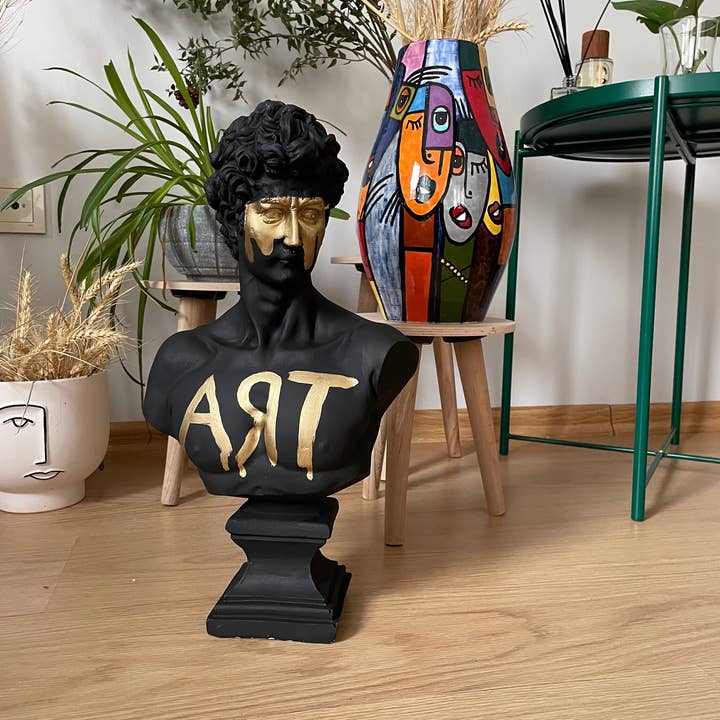 RomaArtSculptures - Vendita all'ingrosso Scultura - Grande scultura statua di busto di David con dettagli dorati8