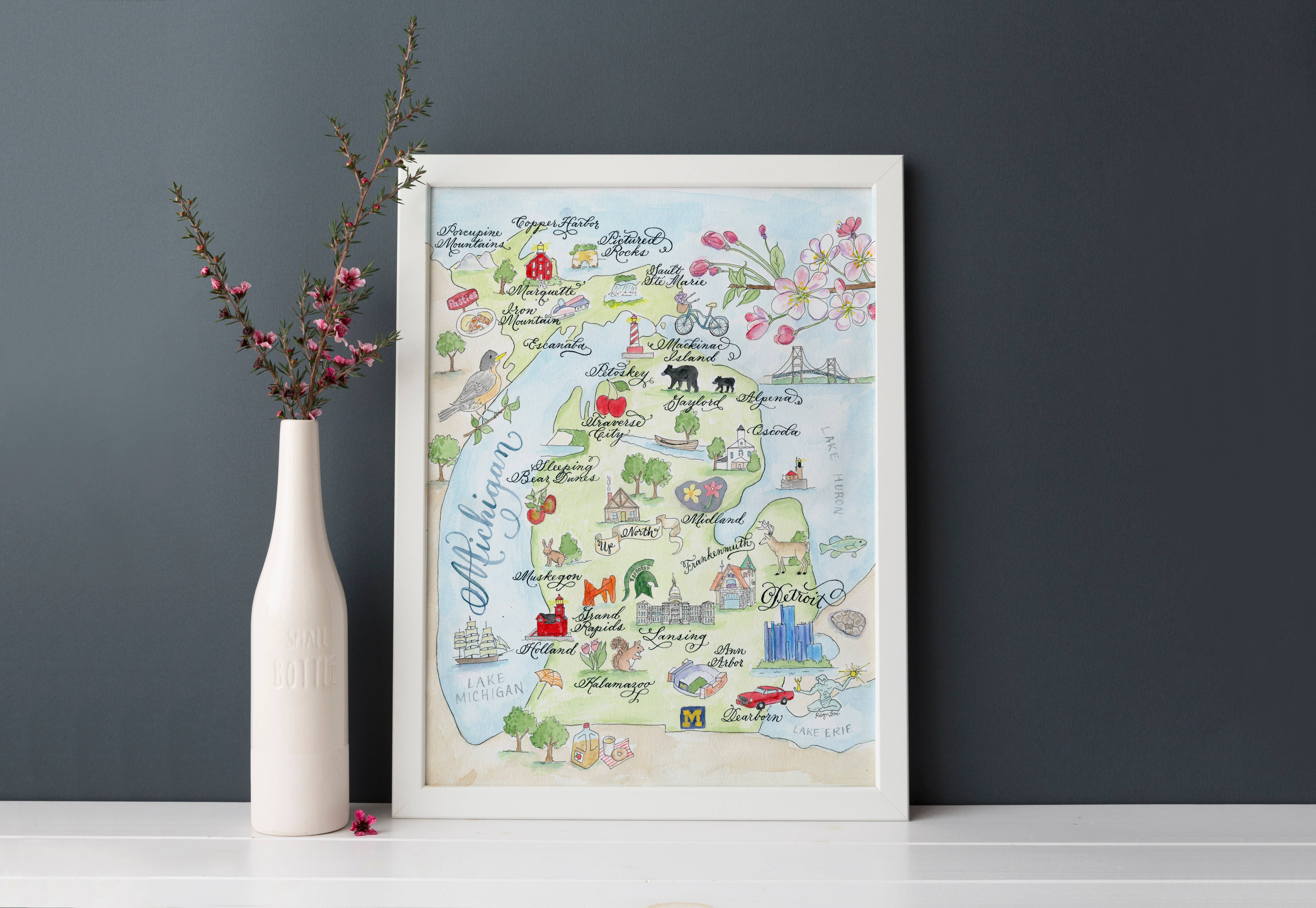 Designs by Robyn Love - Wholesale Art Print - Michigan Map Print