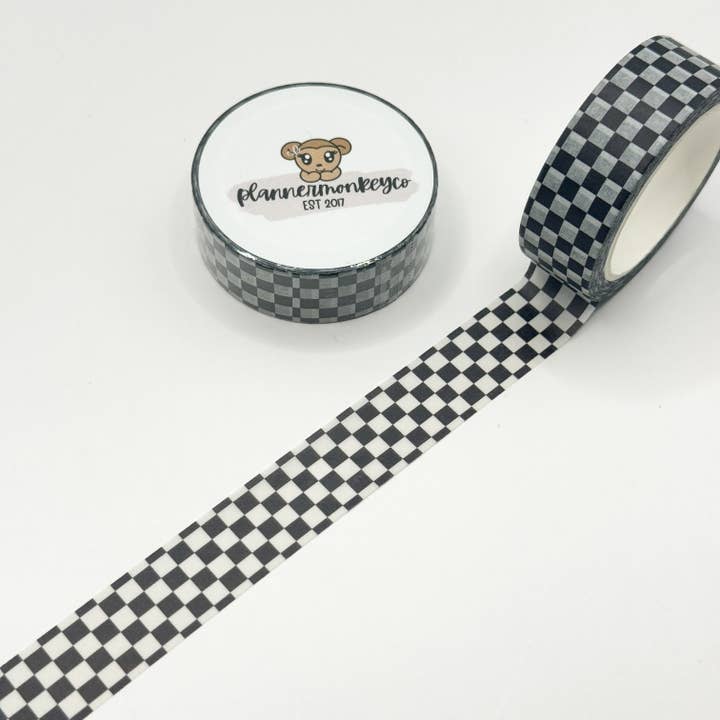 Svart rutigt washi-tejp | 15MM för wholesale av Plannermonkeyco