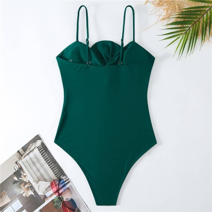 Plush Looks - Wholesale Two Piece Swimsuit - Women's - Solid Color One Piece Swimsuit With Floral Print Skirt Set