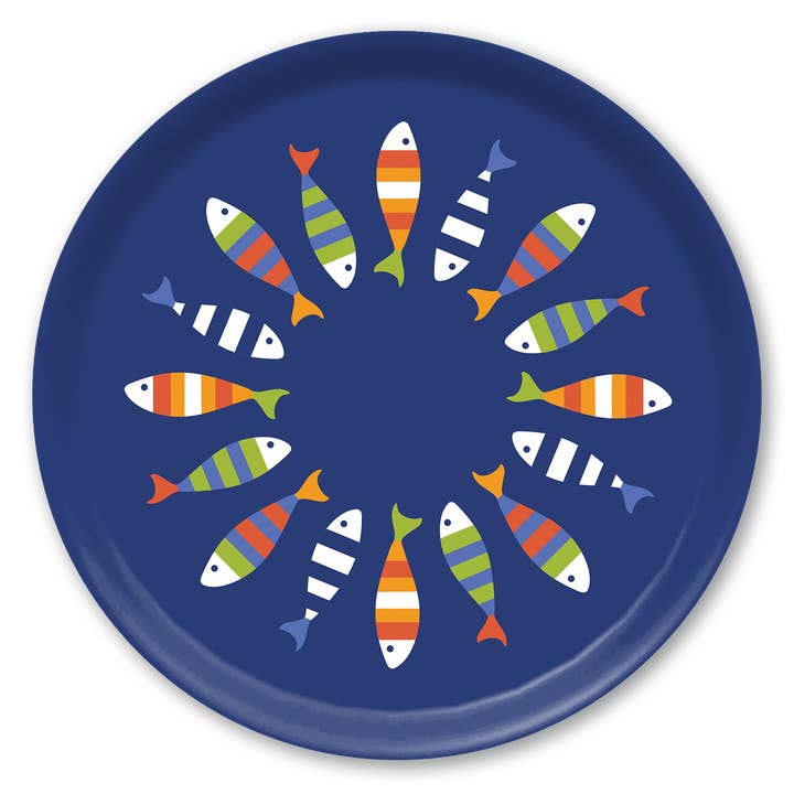 Plateaux de service ronds et grands pour poissons par Kate Nelligan pour la vente par Trays4Us