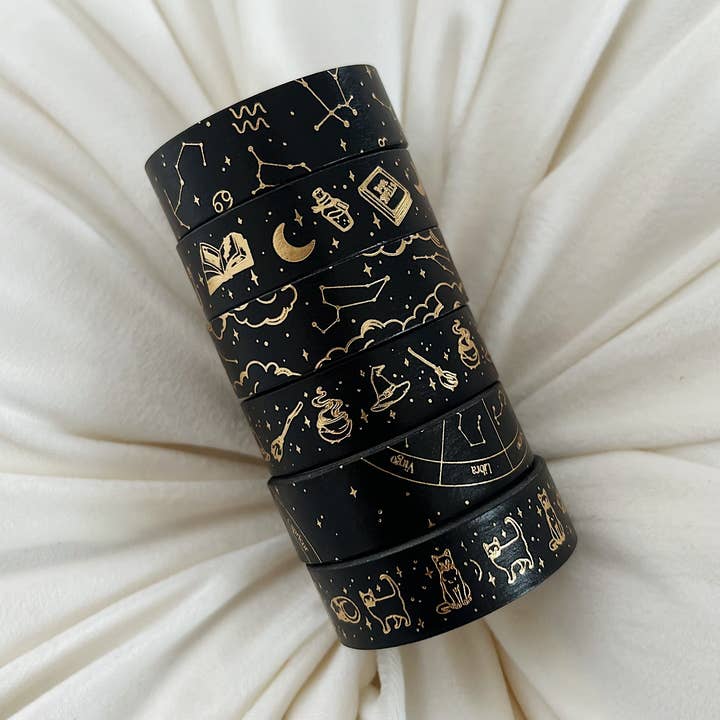 Spooky Magic Washi Tape Set of 6 (Black/Gold) for wholesale by Noelle Gifts & Paper