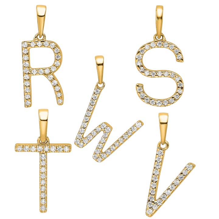 Fine Diamond - Wholesale Pendant/charm necklace - 14K Gold Letter Initial Pave Diamond Pendant4