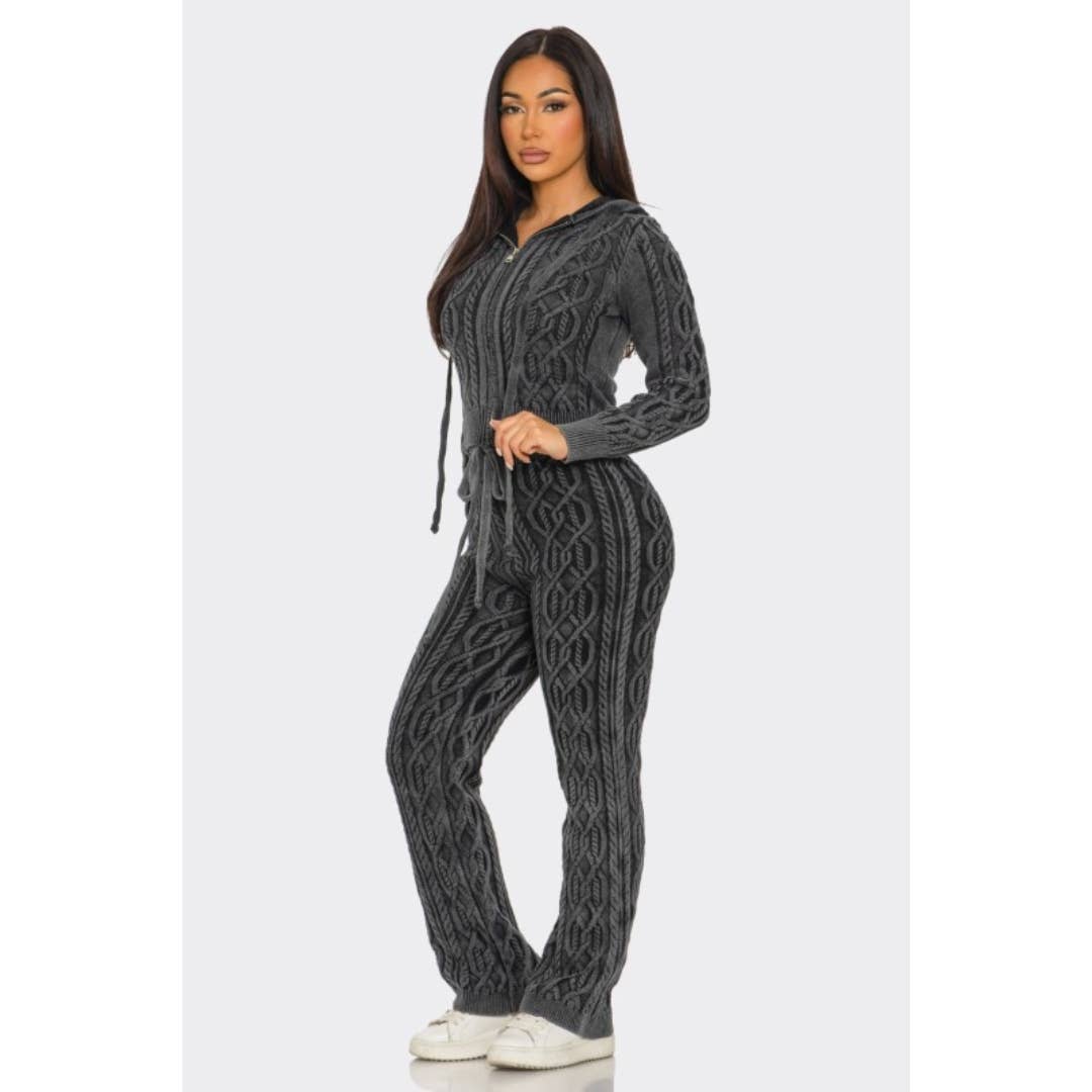 LOVE SENSE - Wholesale Lounge Set - Women's - Mineral Wash Pants Set Cable Knit Pure Cotton2