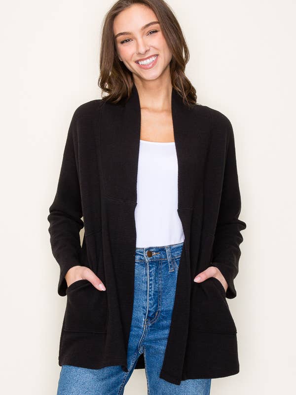 Tres Bien, Inc - Wholesale Cardigan - Women's - CLOUDY KNIT SHORT CARDIGAN WITH POCKETS