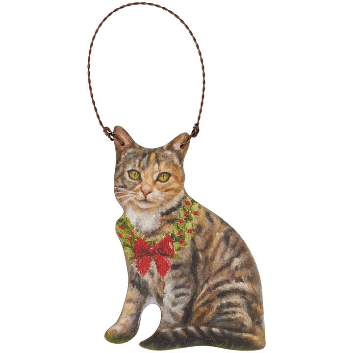 Primitives by Kathy - Wholesale Ornament - Tabby Cat Scarf Ornament