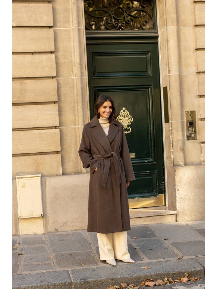 Attentif Paris - Wholesale Coat - Women's - Belted long coat in blended wool15
