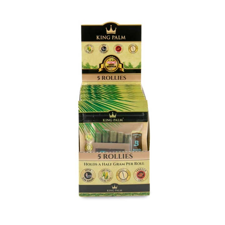 Cannatron - Wholesale Retailer Display - Paper & Novelty - King Palm Rollie Size Natural Pre-Rolled 5pk Leaf Tubes - 15ct