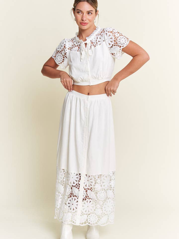 Ivory Lace Detail Button Down Long Skirt for wholesale on Faire