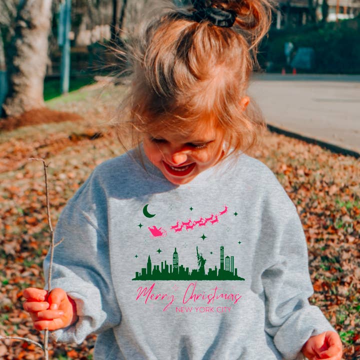 YOUTH Preppy Merry Christmas New York City Sweatshirt for wholesale by Gia Gifts Boutique