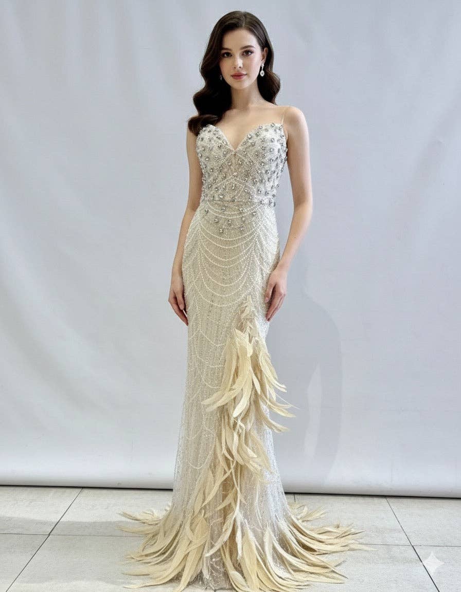 Nu Robe longue plumes TYS091 en vente sur Faire4